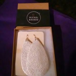 Nickel and Suede Large Champagne Leather Earrings